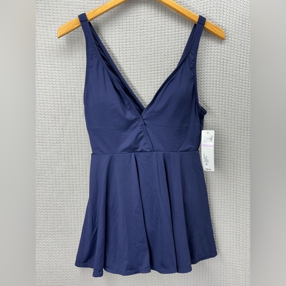 NWT Anne Cole Swimsuit Swimdress Women 6 Navy Blue Halter One Piece Boho Beach - Picture 2 of 6